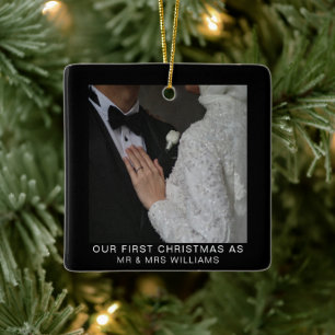 Adorno De Cerámica Nuestra primera Navidad se casó con el Minimalista