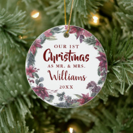 Adorno De Cerámica Nuestra primera Navidad Sr. Sra. Floral Foto