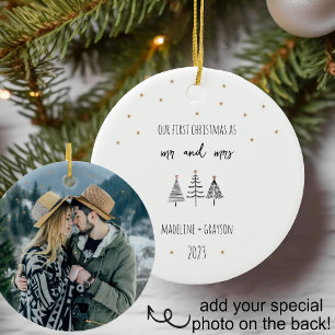 Adorno De Cerámica Nuestra primera Navidad Sr. y Sra. Árboles simples