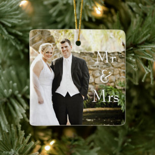 Adorno De Cerámica Nuestra primera Navidad, Sr. y Sra. Boda Foto