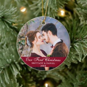 Adorno De Cerámica Nuestra primera pareja de navidad foto Borgoña