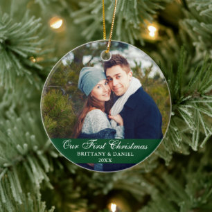 Adorno De Cerámica Nuestra primera pareja de navidad foto verde