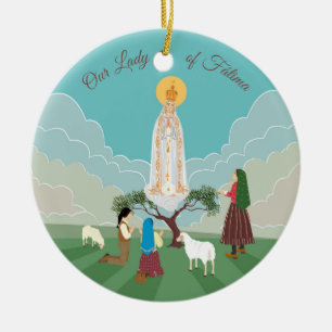 Adorno De Cerámica Nuestra Señora de Fátima y los tres pastores