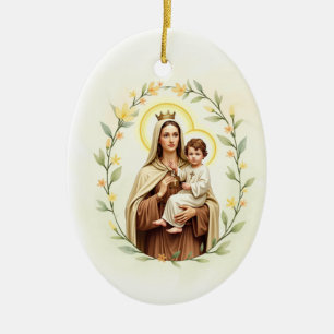 Adorno De Cerámica Nuestra Señora del Carmen Paz y Bendiciones de Dio