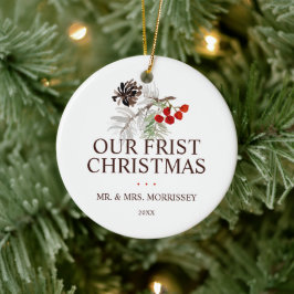 Adorno De Cerámica Nuestras Primeras Bayas de Piña de Navidad Foto