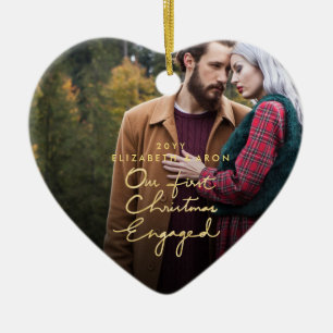 Adorno De Cerámica Nuestro 1r navidad dedicó la foto del oro en form