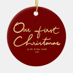 Adorno De Cerámica Nuestro falso navidad del recién casado del oro