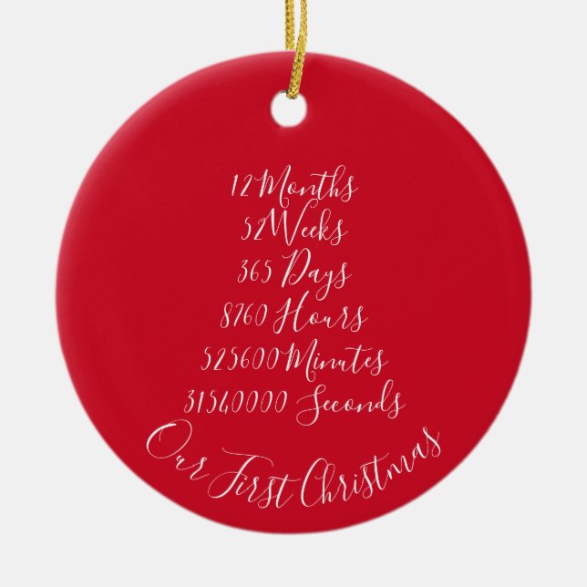 Adorno De Cerámica Nuestro primer aniversario navideño casado 1 año (Frente)