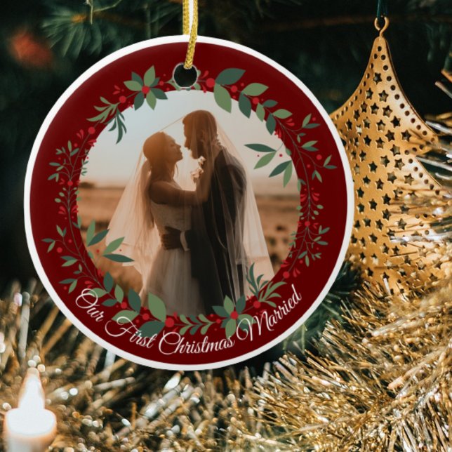 Adorno De Cerámica Nuestro primer árbol navideño de fotos casadas (Subido por el creador)