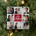Adorno De Cerámica Nuestro primer Collage de fotos de Navidades Keeps<br><div class="desc">Crea tu propio regalo de Navidades de parejas con este adorable ornamento de collage de fotos. Con 8 fotografías en una plantilla de cuadrícula moderna y el texto 'Nuestra primera Navidad,  nombres y año.</div>