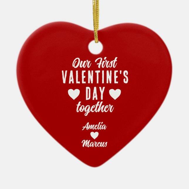 Adorno De Cerámica Nuestro primer El día de San Valentín juntos Parej (Frente)