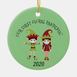 Adorno De Cerámica Nuestro primer elfo pandémico global 2020 con nomb