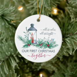 Adorno De Cerámica Nuestro primer Holly de Navidad y una linterna ilu