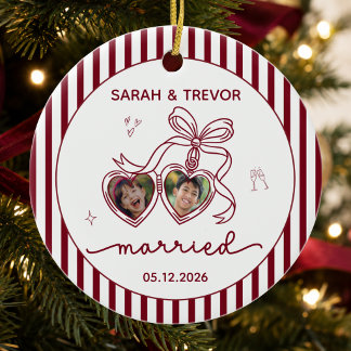 Adorno De Cerámica Nuestro Primer Navidad Casados Foto Personalizada