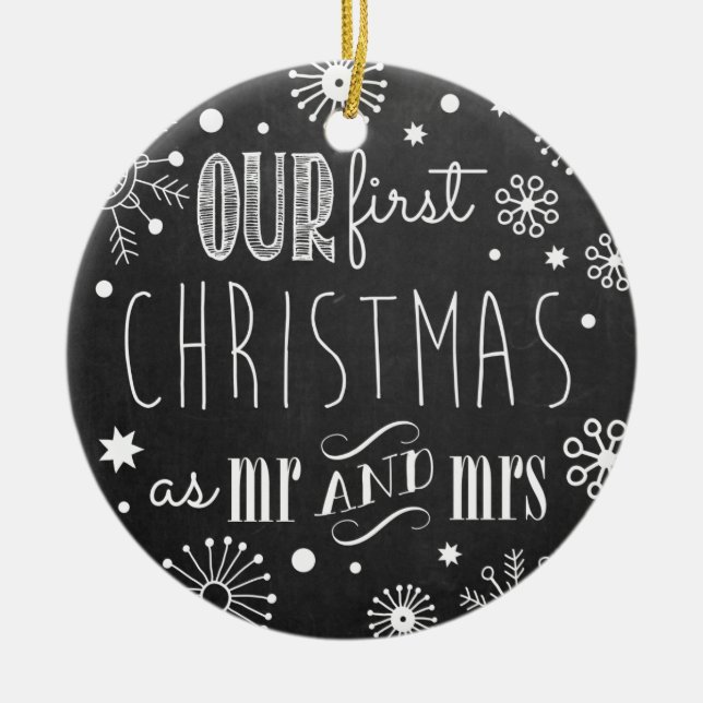 Adorno De Cerámica Nuestro primer navidad como Sr. y señora Ornament (Frente)