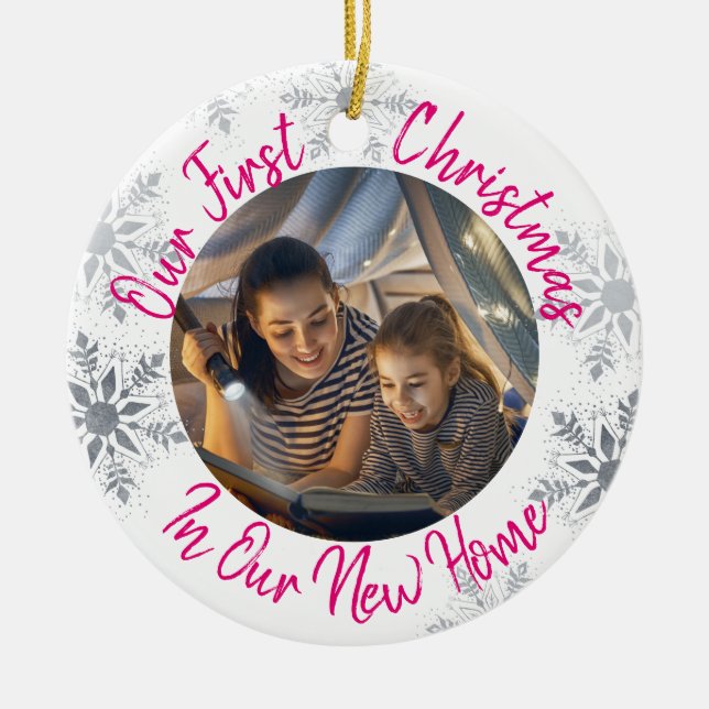 Adorno De Cerámica Nuestro primer navidad en nuestra nueva foto del (Frente)