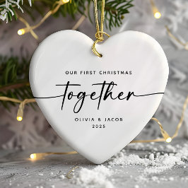 Adorno De Cerámica Nuestro Primer Navidad Juntos Pareja Corazón