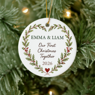 Adorno De Cerámica Nuestro Primer Navidad Juntos Personalizado