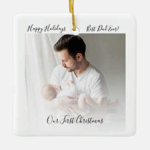 Adorno De Cerámica Nuestro Primer Navidad Papá y Foto de Bebé Rústico
