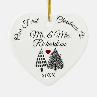 Adorno De Cerámica Nuestro Primer Navidad Personalizado Como Corazón