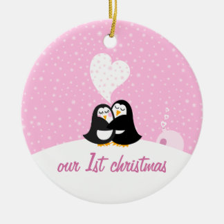 Adorno De Cerámica Nuestro primer navidad * pingüinos
