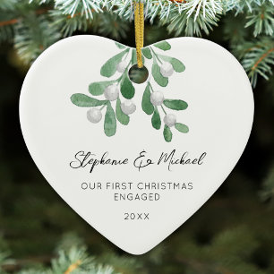 Adorno De Cerámica Nuestro Primer Navidad Prometidos Muérdago Corazón