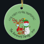 Adorno De Cerámica Nuestro primer Personalizado de la pandemia mundia<br><div class="desc">Este diseño fue creado a través del arte digital, se puede personalizar en el área que se proporciona o personalizar cambiando la foto o añadiendo tus propias palabras. Contáctame en colorflowcreations@gmail.com si quieres tener este diseño en otro producto o quieres un diseño personalizado. Compra mi pintura de acrílico abstracta original...</div>