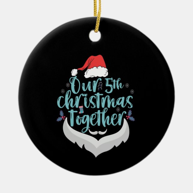 Adorno De Cerámica Nuestros 5 Navidades juntos Pareja de Familias (Frente)