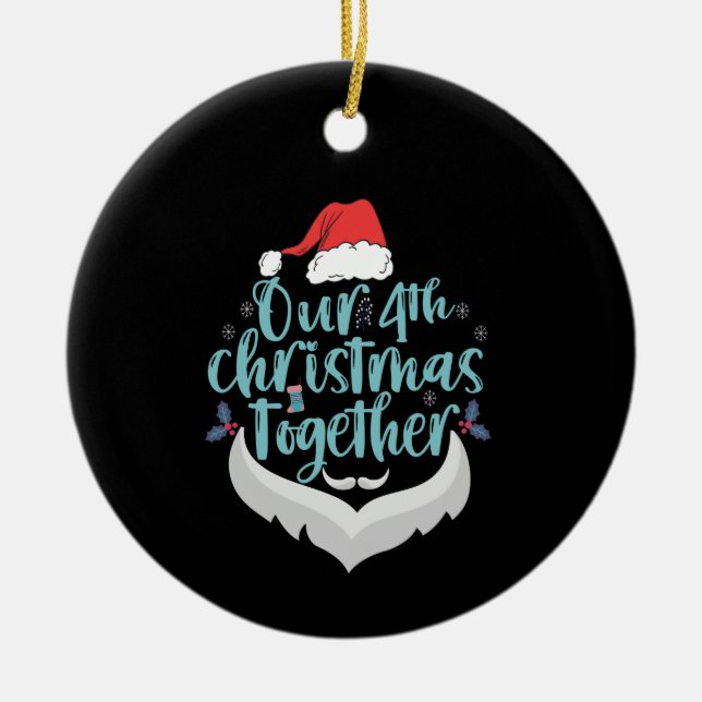 Adorno De Cerámica Nuestros cuatro Navidades juntos, pareja de famili (Frente)