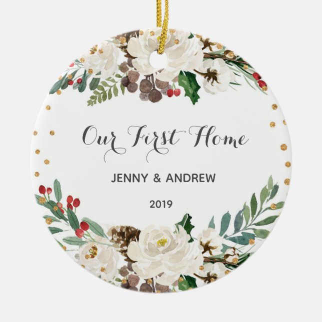 Adorno De Cerámica Nuestros nuevos Navidades (Frente)