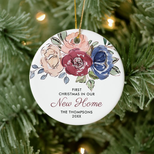Adorno De Cerámica Nuestros nuevos Rosas personalizados Boho Watercol (Árbol)