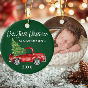 Adorno De Cerámica Nuestros primeros abuelos de Navidad en verde foto