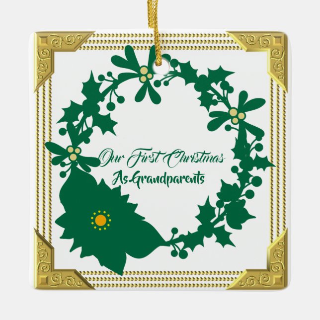 Adorno De Cerámica Nuestros primeros abuelos de Navidad Poinsettia Ho (Anverso)