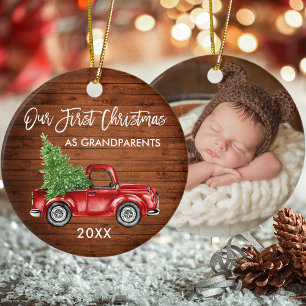 Adorno De Cerámica Nuestros primeros abuelos de Navidad Wood Truck FO