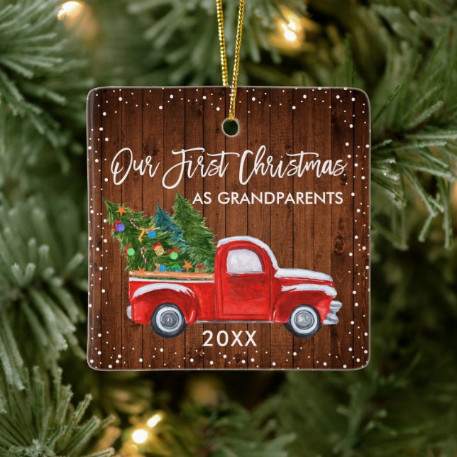 Adorno De Cerámica Nuestros primeros abuelos de Navidad Wood Truck Ni (Árbol)