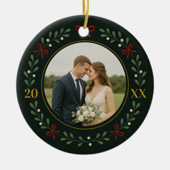 Adorno De Cerámica Nuestros primeros Navidades casados - Wreath Everg (Frente)