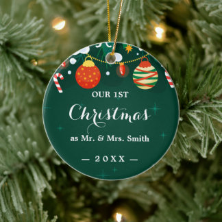 Adorno De Cerámica Nuestros primeros Navidades con letras de mano en 