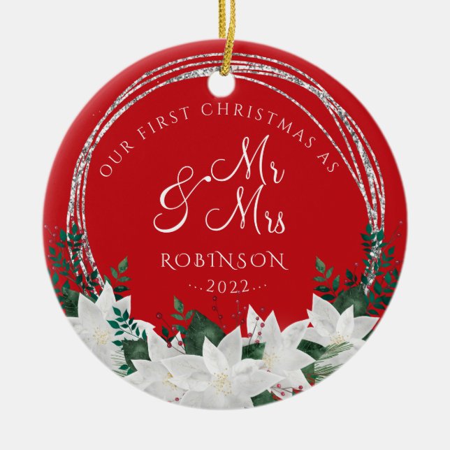 Adorno De Cerámica Nuestros primeros Navidades recién casados en Navi (Frente)