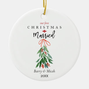 Adorno De Cerámica Nuestros primeros Navidades se casaron con Mistlet
