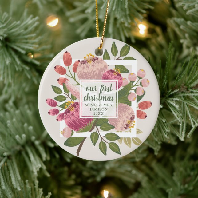 Adorno De Cerámica Nuestros primeros Navidades Sr. Mrs. Personalized  (Árbol)