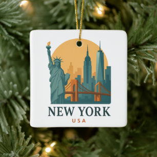 Adorno De Cerámica Nueva York Ciudad Vintage – Viaje Minimalista