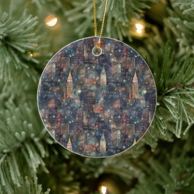 Adorno De Cerámica Nueva York en Año Nuevo con acuarelas (Árbol)