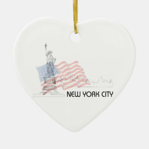 Adorno De Cerámica Nueva York - Estatua de la Libertad Bandera de Est