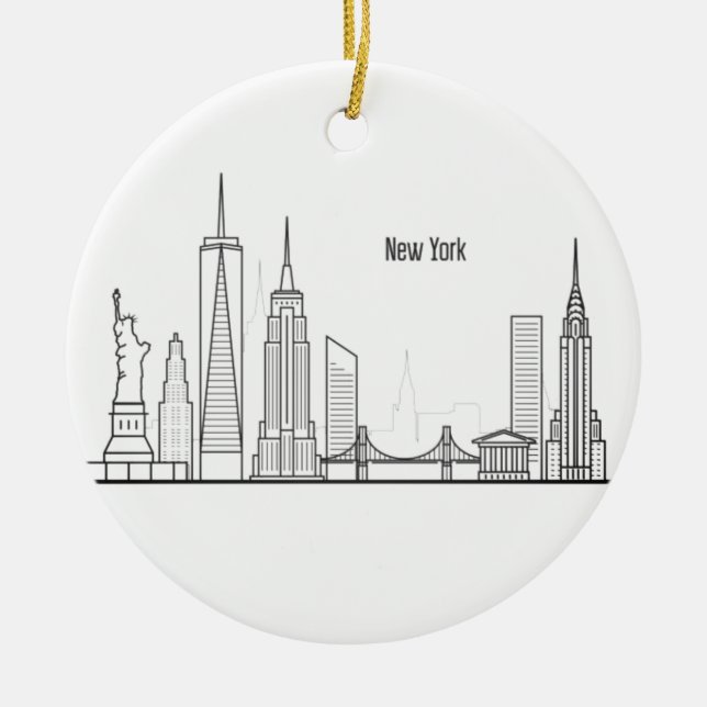 Adorno De Cerámica Nueva York Skyline Silhouette Black Elegant Script (Frente)