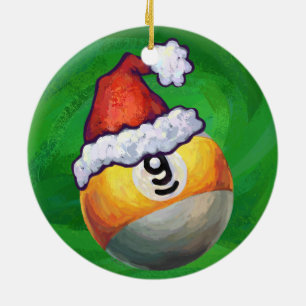 Adorno De Cerámica Nueve pelotas en Santa Hat en Green