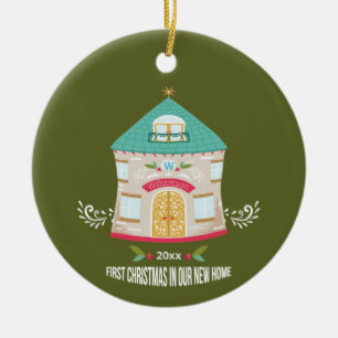 Adorno De Cerámica Nuevo hogar Whimsical Green First Christmas