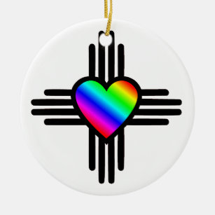 Adorno De Cerámica Nuevo México símbolo Zia con corazón arcoiris