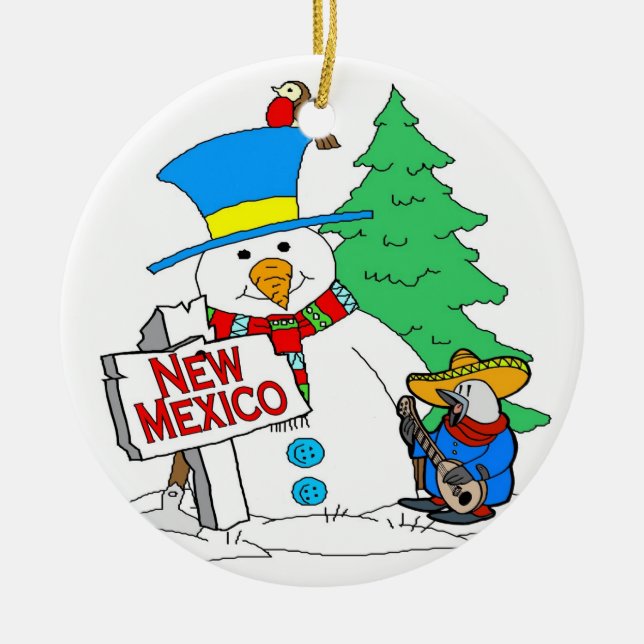Adorno De Cerámica Nuevo México Snowman (Frente)