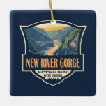 Adorno De Cerámica Nuevo Parque Nacional del Gorge del Río Retro<br><div class="desc">Nuevo diseño de arte vectorial de la garganta del río. El parque alberga algunos de los mejores balseos de agua blanca del país y también es una de las zonas de escalada más populares de la costa este.</div>