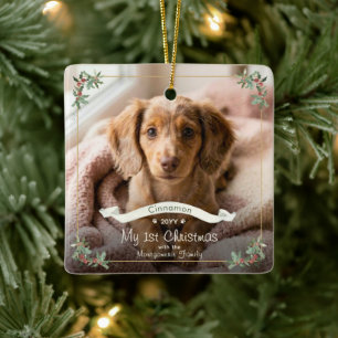 Adorno De Cerámica Nuevo Perro Mi Primer Navidad Nombre de la Familia